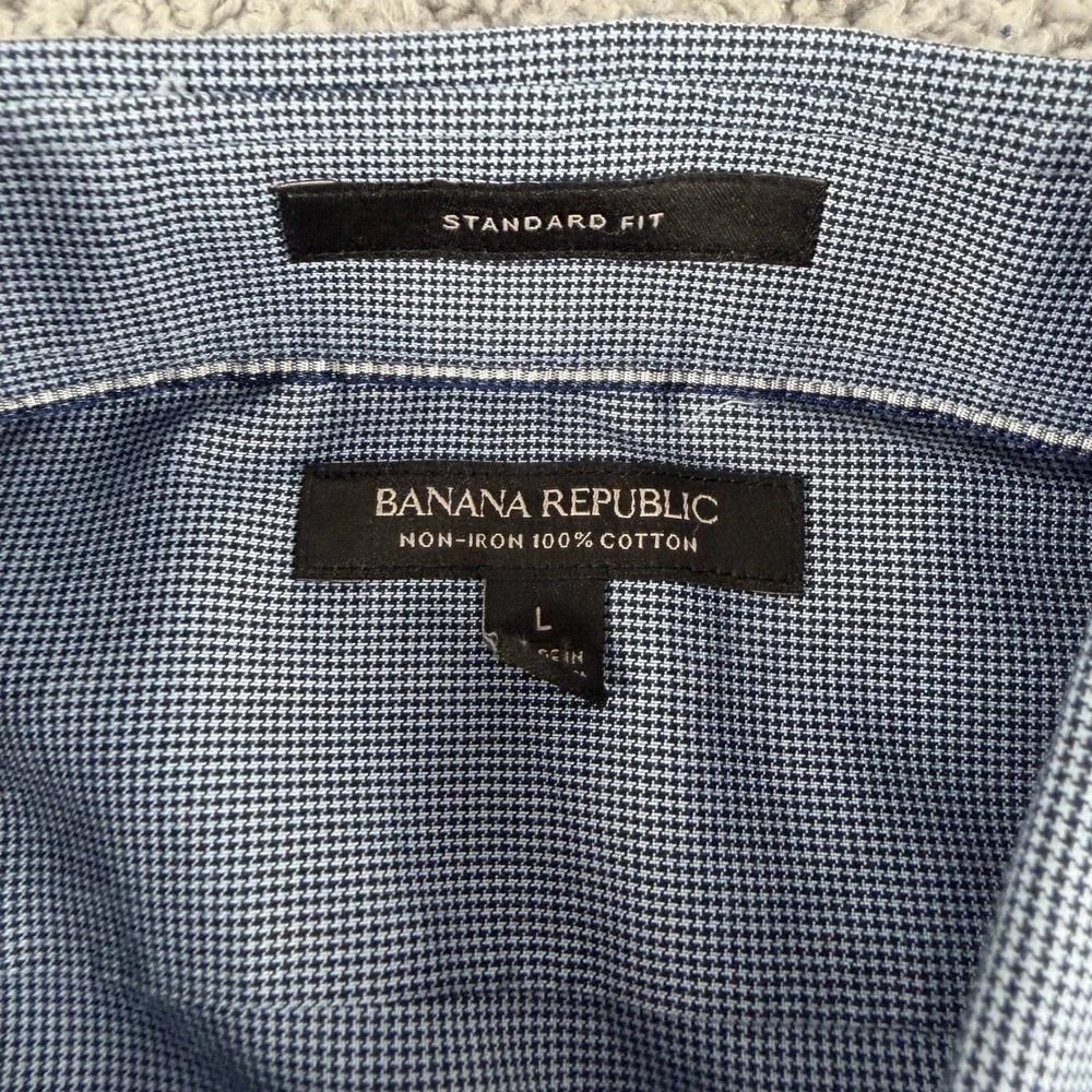 Banana‎ Republic Shirt Mens L Standard Fit Button Down Blue Micro Houndstooth